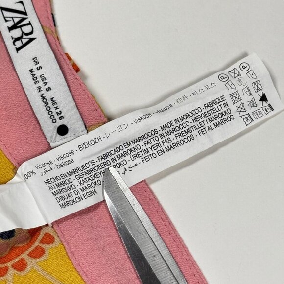 Zara Floral Print Flare Pants Sz.S Pink High Rise Viscose Dopamine Blogger Fav - Picture 15 of 16